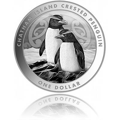 Silbermünze Crested Penguin - Hauben Pinguin Neuseeland 2020 1. Ausgabe