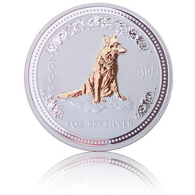 Silbermünze 1 oz Lunar I Hund gilded 2006