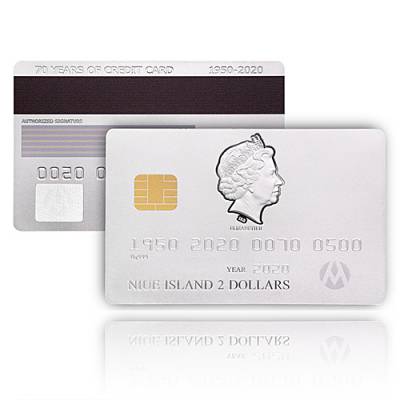 Silbermünze 1,5 oz 70 Jahre Credit Card Kredit Karte Polierte Platte 2020