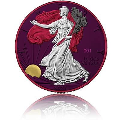 1 oz Silbermünze American Eagle Golden Space Metals Effekt 2021