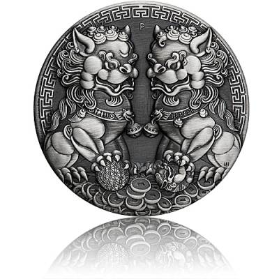 2 Unzen Silbermünze Double Pixiu Antik Finish 2021