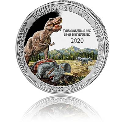 1 Unze Silbermünze Prehistoric Life T-Rex Farbe 2020