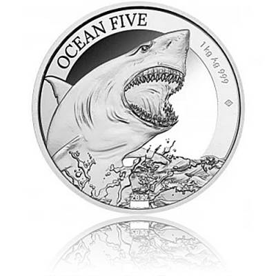 Silbermünze 1 kg Ocean Five Weißer Hai PP 2022