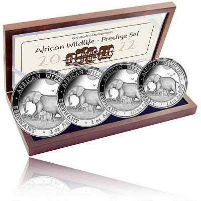 Silbermünzen African Wildlife Elefant Prestige Set 4 Münzen 2022