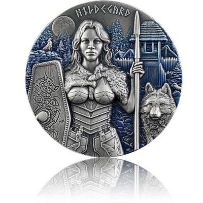2 Unzen Silber Walküre Hildegard Antik Finish High Relief 2022