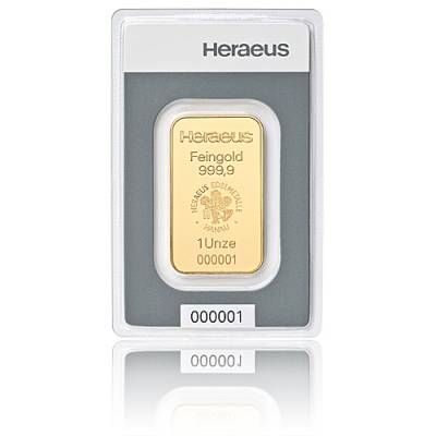 1 Unze Heraeus - Goldbarren 999,9/1000