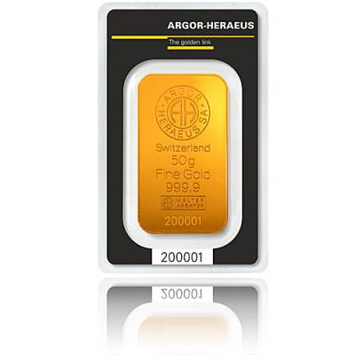 50 gramm Argor-Heraeus - Goldbarren 999,9/1000