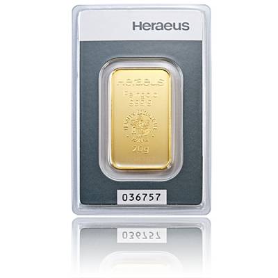 20 gramm Heraeus - Goldbarren 999,9/1000