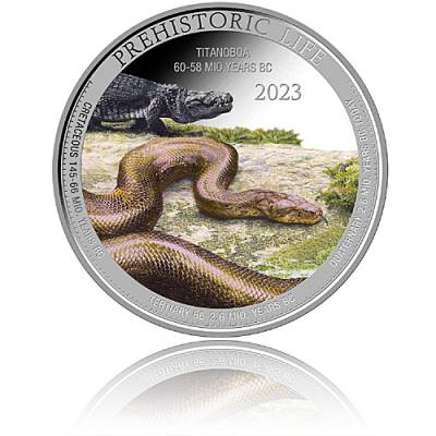 1 Unze Silbermünze Prehistoric Life Titanoboa Farbe 2023