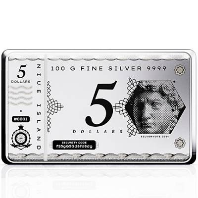 100 gramm Niue Silber Notebar 2024 Münzbarren