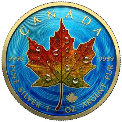 Silbermünze 1 oz  Maple Leaf - Raindrops Schimmerefekt 2023