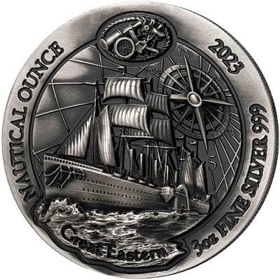 3 Unzen Silbermünze Ruanda Nautical Ounce Serie - Great Eastern Antik Finish High Relief 2023