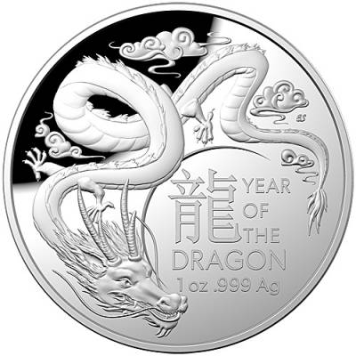Silbermünze 1 oz Australien RAM Lunar Drache PP gewölbt 2024