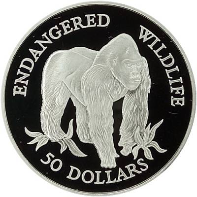 Silbermünze Endangered Wildlife Gorilla Polierte Platte 1992