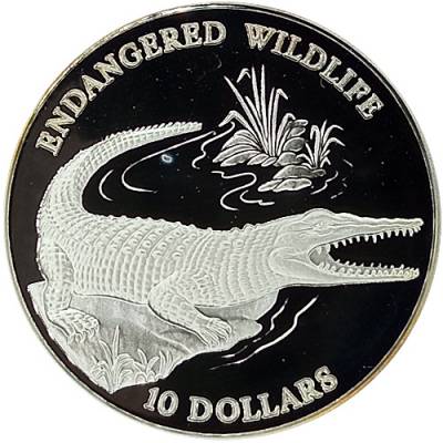 Silbermünze Endangered Wildlife Leistenkrokodil Polierte Platte 1992