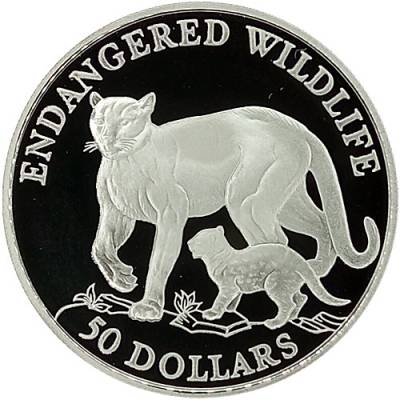 Silbermünze Endangered Wildlife Puma Polierte Platte 1991