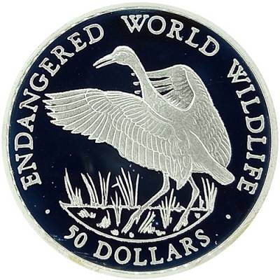 Silbermünze Endangered Wildlife Schreikranich Polierte Platte 1990