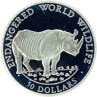 Silbermünze Endangered Wildlife Nashorn Polierte Platte 1990