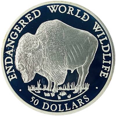 Silbermünze Endangered Wildlife Bison Polierte Platte 1990