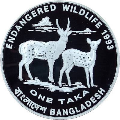 Silbermünze Endangered Wildlife Axishirsch Polierte Platte 1993