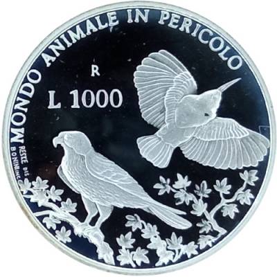 Silbermünze Mondo animale in pericolo Polierte Platte 1993