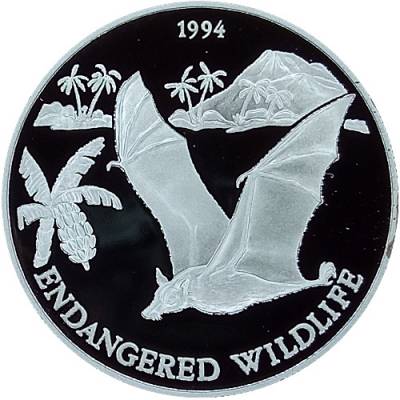 Silbermünze Endangered Wildlife Flughund Polierte Platte 1994