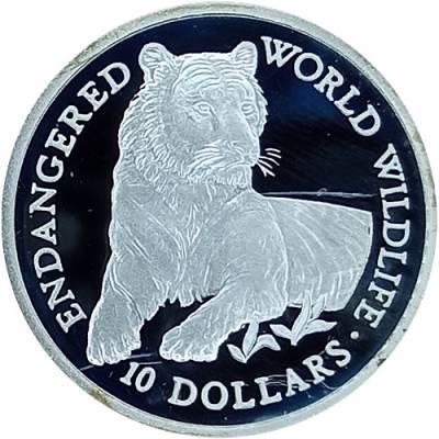 Silbermünze Endangered Wildlife Tiger Polierte Platte 1990
