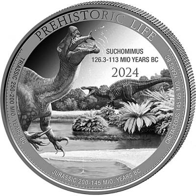 1 Unze Silbermünze Prehistoric Life Suchomimus 2024