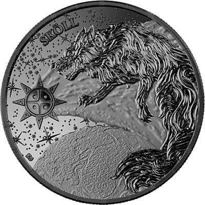 Silbermünze 1 oz Ragnarök Sköll Black Silver Germania Mint 2024