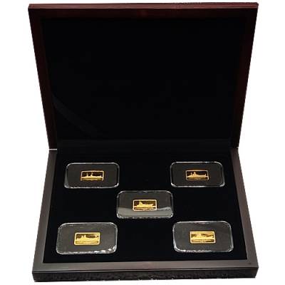 5 x 5 gramm Goldbarren Berühmte Schlachtschiffe Serie 1 Polierte Platte
