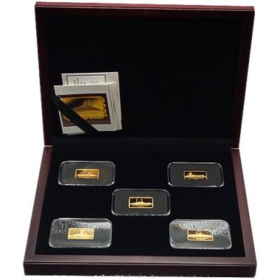 5 x 5 gramm Goldbarren Berühmte Schlachtschiffe Serie 2 Polierte Platte