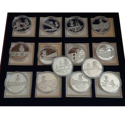 14 Stück Silbermünzen Serie Europäische Brücken polierte Platte 2004