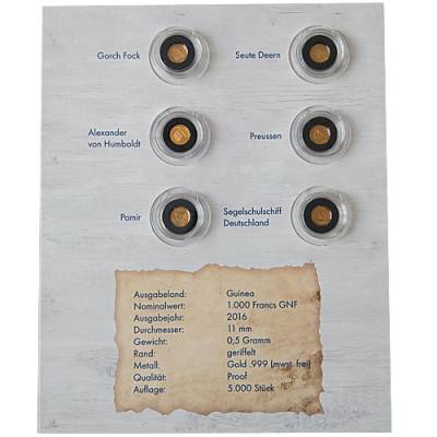 Gold-Satz 6 x 0,5 gramm Deutsche Großsegler und Windjammer
