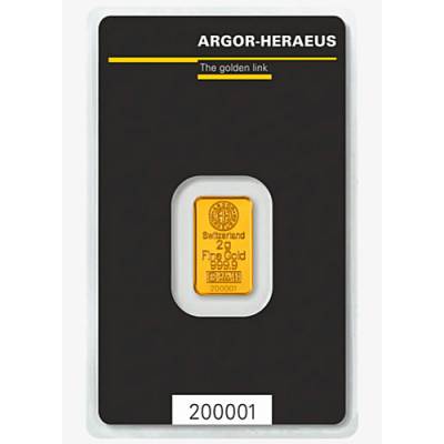 2 gramm Argor-Heraeus - Goldbarren 999,9/1000