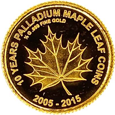 Goldmünze 1/2 gramm 10 Jahre Maple Leaf 2015
