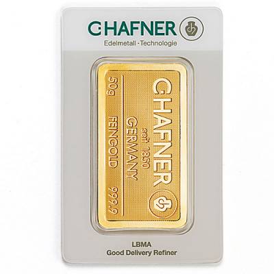 50 gramm C. Hafner - Goldbarren 999,9/1000