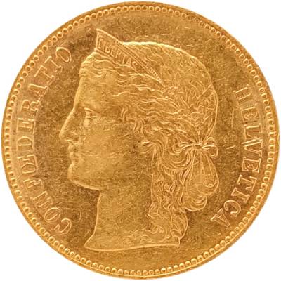 Goldmünze 20 Franken Helvetica Schweiz 1891