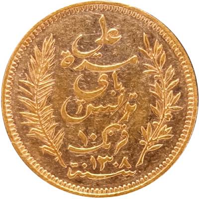 Goldmünze 10 Franken Tunesien 1891