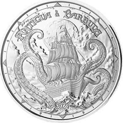 Silbermünze 1 oz Eastern Caribbean Antigua & Barbuda Krake and Rum Runner 2024