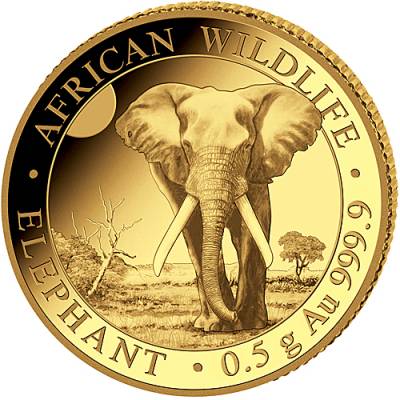 Goldmünze 0,5 gramm Somalia Elefant PP 2025