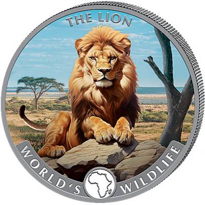 1 Unze Silbermünze World´s Wildlife Kongo Löwe farbig 2025