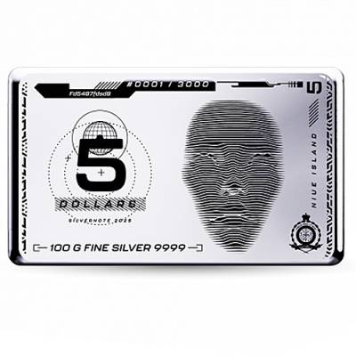 100 gramm Niue Silber Notebar 2025 Münzbarren