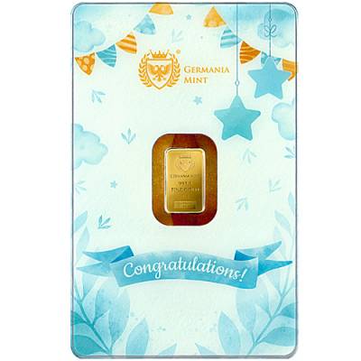 1 gramm Germania Mint - Goldbarren Glückwunsch zum Neugeborenen Jungen 999,9/1000