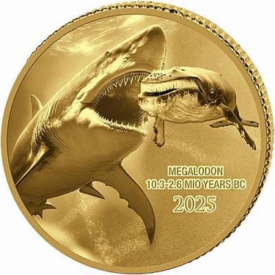 Goldmünze 0,5 gramm Prehistoric Life Megalodon 2025