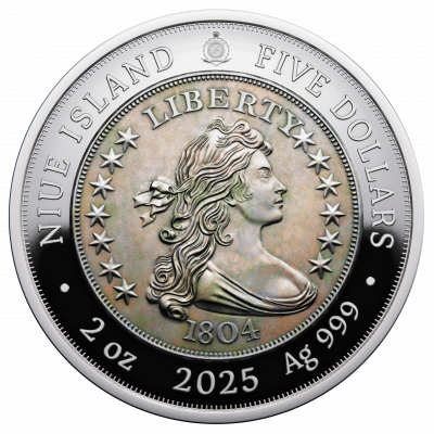 Silbermünze 2 oz Greatest USA Coins Draped Bust Silver Dollar Proof/Gold plated 1804