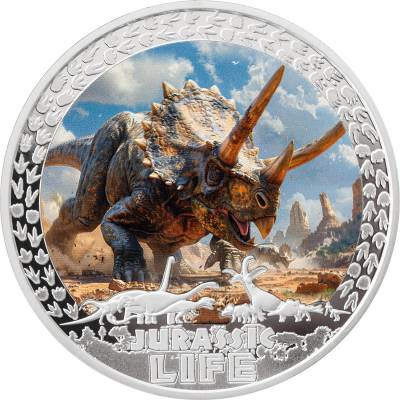 Silbermünze 2 oz  Jurassic Life Triceratops Proof 2025