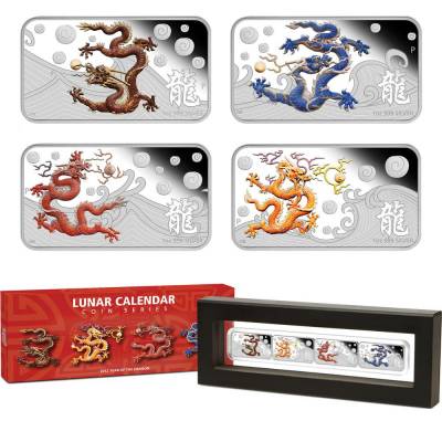 Jahr des Drachen 1 oz Silver Rectangular Proof 4 Coin-Set