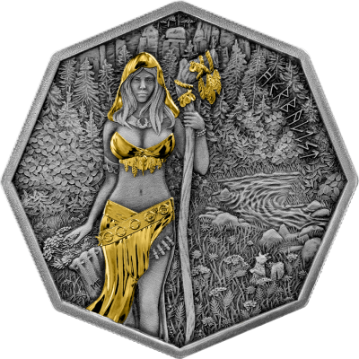 1 Unze Silber Die GERMANISCHE SEHERIN - Witchcraft Herbalist Ritual 5 Mark UV Antik Finish 2025