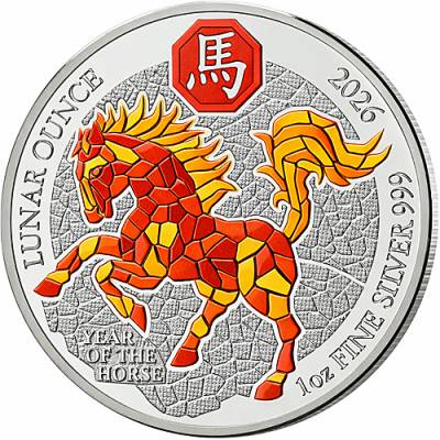 1 Unze Silbermünze Ruanda Lunar Pferd Farbe Proof 2026