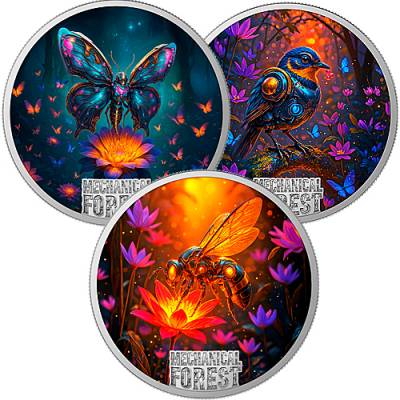 Silbermünzen 3 x 1 oz Mechanical Forest Collection Proof silver 2026